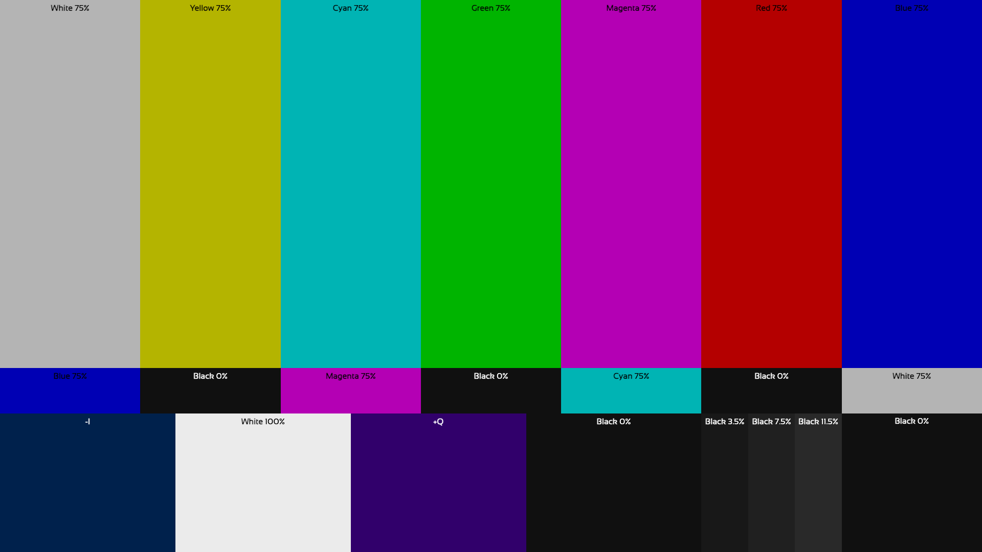SMPTE color bars — with values test pattern